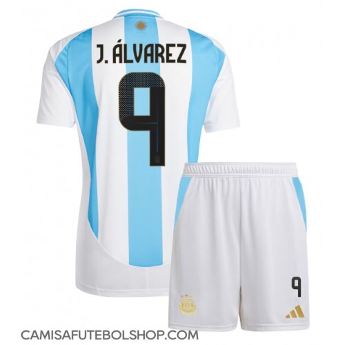 Camisa de time de futebol Argentina Julian Alvarez #9 Replicas 1º Equipamento Infantil Copa America 2024 Manga Curta (+ Calças curtas)